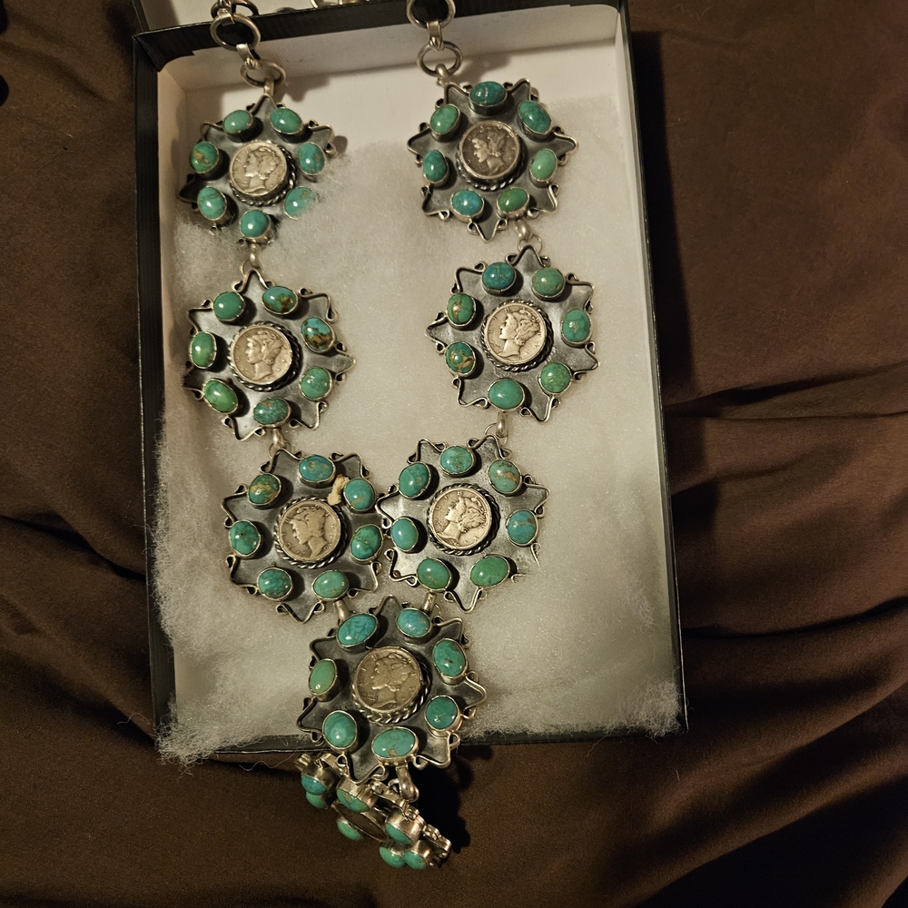 Turquoise Coin Cluster Statement Necklace - Women's Jewelry